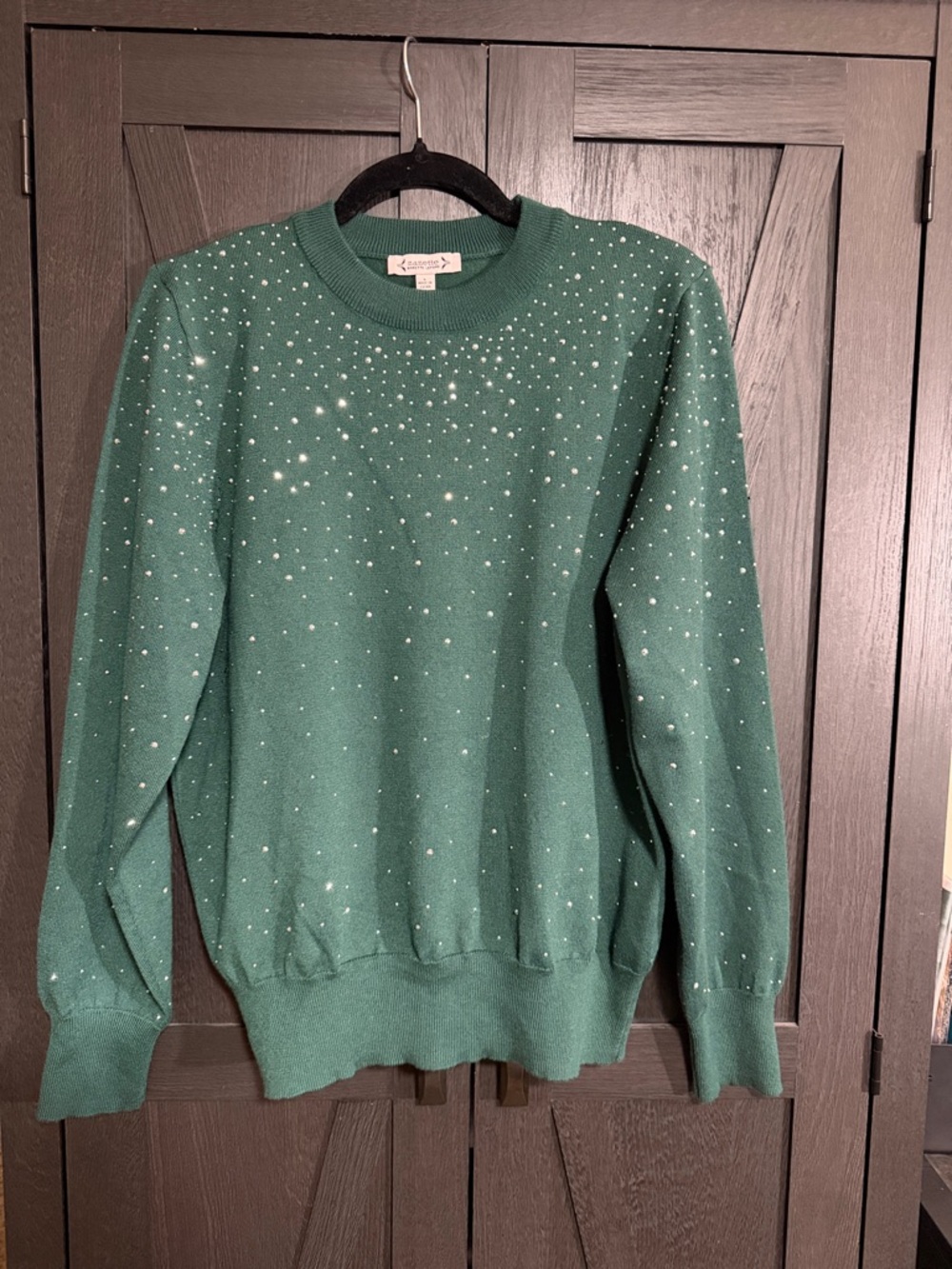 Nanette Lepore Emerald Green Crystal-Embellished Crewneck Sweater